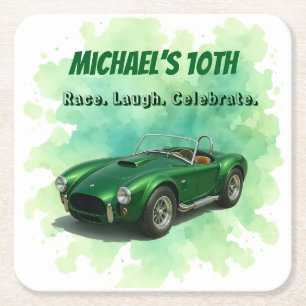 10 Jaar Oude Verjaardag Party Green Racing Car Kartonnen Onderzetters