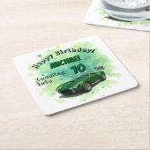 10 Jaar Oude Verjaardag Party Green Racing Car Kartonnen Onderzetters (Schuin)