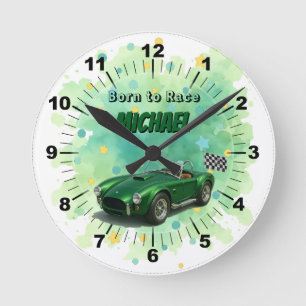 10 Jaar Oude Verjaardag Party Green Racing Car Ronde Klok