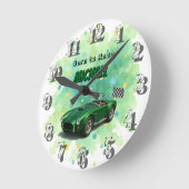 10 Jaar Oude Verjaardag Party Green Racing Car Ronde Klok (Hoek)