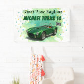 10 Jaar Oude Verjaardag Party Green Racing Car Spandoek (Insitu)