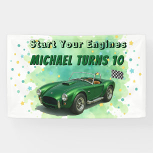 10 Jaar Oude Verjaardag Party Green Racing Car Spandoek