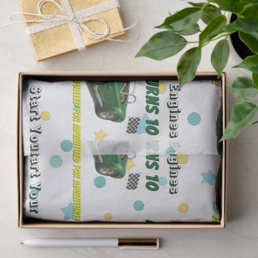 10 Jaar Oude Verjaardag Party Green Racing Car Tissuepapier (Geschenk)