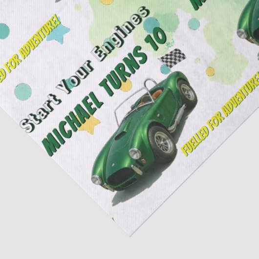 10 Jaar Oude Verjaardag Party Green Racing Car Tissuepapier (Detail)