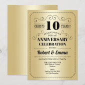 10-jarig Huwelijksjubileumfeest - Goud Zwart Kaart (Voorkant / Achterkant)