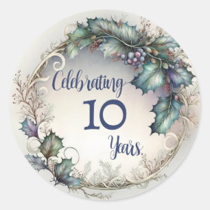 10-jarig jubileum Elegante groenbladerenguirlande Ronde Sticker
