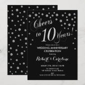 10-jarig jubileum uitnodiging in zwart en zilver (Voorkant / Achterkant)