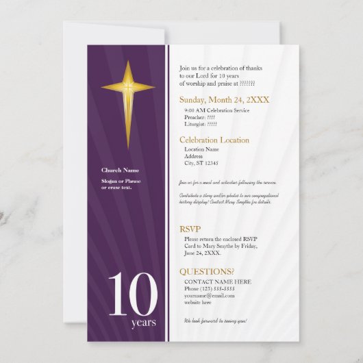 10-jarig Jubileum van de Kerk Kaart (Achterkant)