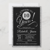 10-jarig jubileumfeest - Zilveren Zwarte Uitnodigi Kaart (Voorkant)