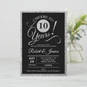 10-jarig jubileumfeest - Zilveren Zwarte Uitnodigi Kaart (Staand voorkant)