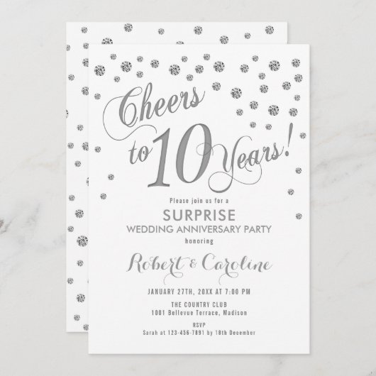10-jarige huwelijksverjaardag - Wit & Zilver Kaart (Voorkant / Achterkant)