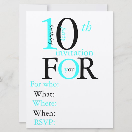 10-jarige verjaardagsuitnodiging kaart (Voorkant)