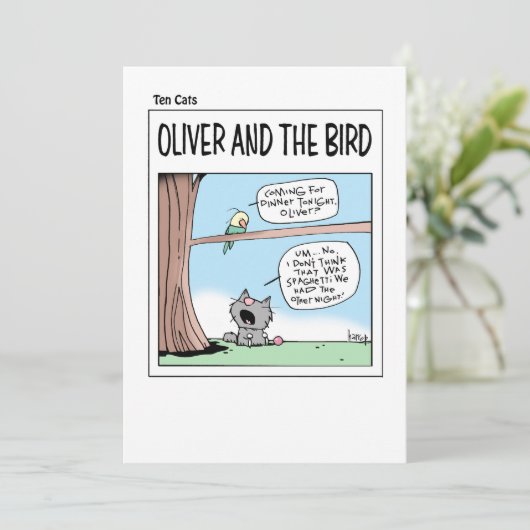 10 Kaarten voor katten - Oliver and the Bird (Staand voorkant)