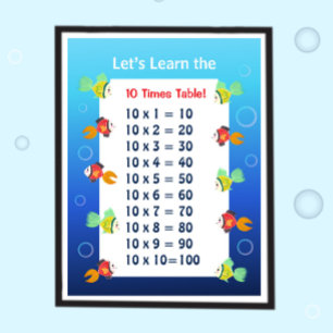 10 keer tabel poster voor kinderen Oceaan Wiskun