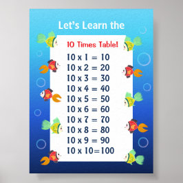 10 keer tabel poster voor kinderen | Oceaan Wiskun