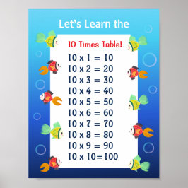 10 keer tabel poster voor kinderen | Oceaan Wiskun