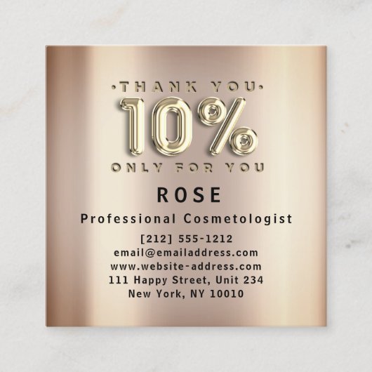 10% korting Logo Dank u Roos Gold Afsprakenkaartje (Voorkant)