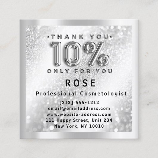 10% korting Logo Haar make-up Glitter Silver Afsprakenkaartje (Voorkant)