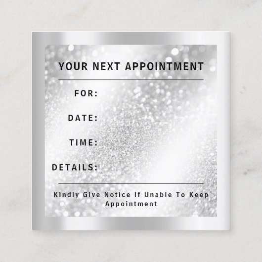 10% korting Logo Haar make-up Glitter Silver Afsprakenkaartje (Achterkant)