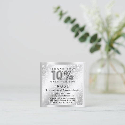 10% korting Logo Haar make-up Glitter Silver Afsprakenkaartje (Staand voorkant)
