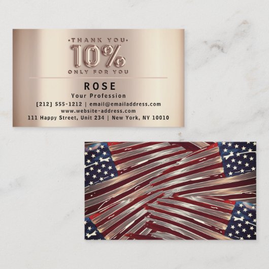 10% korting op Logo Dank Roos Amerikaanse vlaggen Afsprakenkaartje (Voorkant / Achterkant)