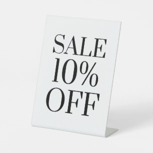 10% korting op verkoop teken, tafelblad teller sig reclamebord met voetstuk