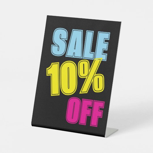 10% korting op verkoop teken, tafelblad teller sig reclamebord met voetstuk (Voorkant)