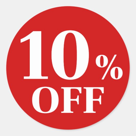 10% KORTING Rood Achtergrond Klassieke Ronde Stick Sticker (Voorkant)