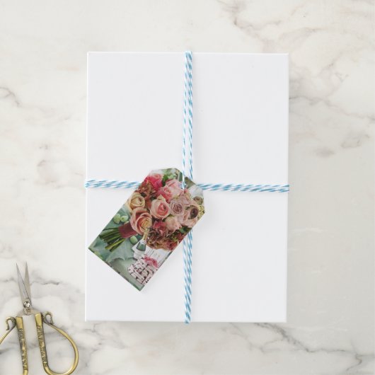 10 Labels met Rozen, Champagne Cadeaulabel (Met Touw)