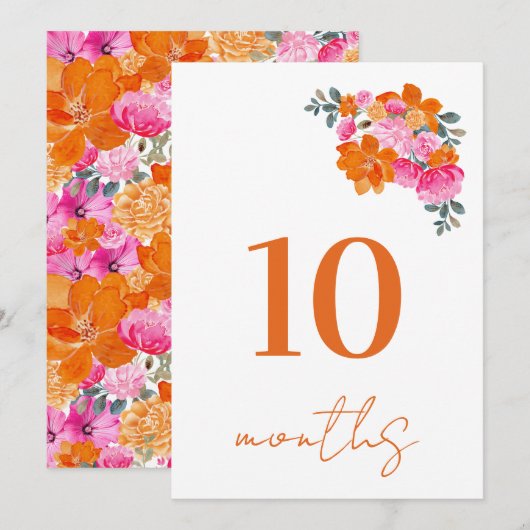 10 Maanden Oud Roze & Oranje Baby Milestone Kaart (Voorkant / Achterkant)