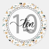 10-maands Mijlsteen Baby en ballonnen Ronde Sticker (Voorkant)