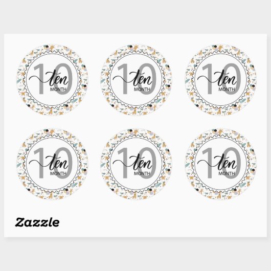 10-maands Mijlsteen Baby en ballonnen Ronde Sticker (Vel)