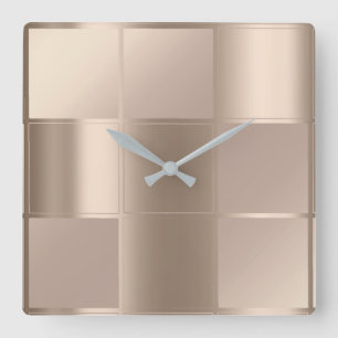 10 minuten Ivory Beige Bronze Geometry Squares Vierkante Klok