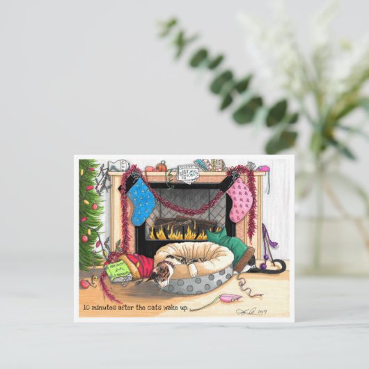 10 minuten nadat de katten wakker zijn geworden briefkaart (Staand voorkant)