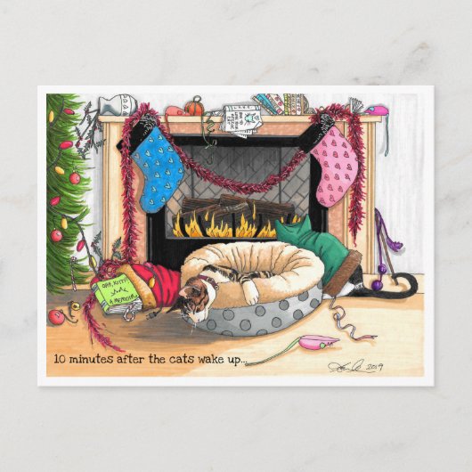 10 minuten nadat de katten wakker zijn geworden briefkaart (Voorkant)