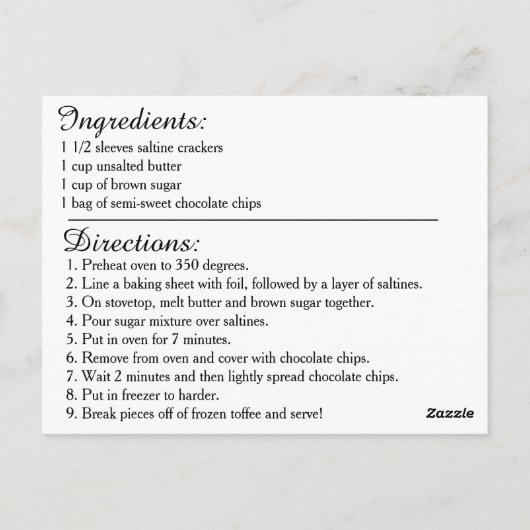 10-minuten toffee-ontvangstkaart briefkaart (Achterkant)