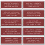 10 Naam individuele gast Adres Partij Wedding Sti Sticker<br><div class="desc">10 Individuele Gast Naam Adres Partij Bruiloft Wit Script Stickers beschikt over 10 stickers met uw individuele gast naam en adres op elke sticker in witte script typografie op een bordeaux achtergrond. Perfect voor bruiloft uitnodigingen, Kerst en Vakantie kaarten, feestuitnodigingen, bedankjes en kantoor mail outs. Bewerk de tekst in de...</div>