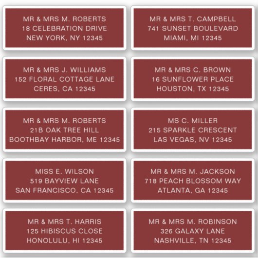 10 Naam individuele gast Adres Partij Wedding Sti Sticker (Voorkant)