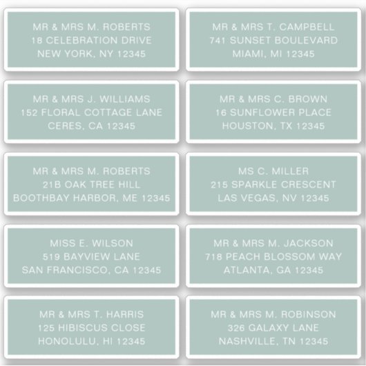 10 Naam individuele gast Adres Partij Wedding Sti Sticker (Voorkant)