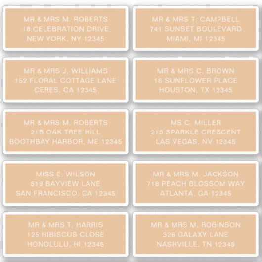 10 Naam individuele gast Adres Partij Wedding Sti Sticker (Voorkant)