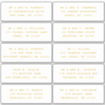 10 Naam persoonlijke gast Adres Weddenschap partij Sticker<br><div class="desc">10 Individuele Gast Naam Adres Partij Bruiloft Gouden Script Stickers beschikt over 10 stickers met uw individuele gast naam en adres op elke sticker in gouden gouden script op een witte achtergrond. Ook ideaal voor Kerst- en Vakantiekaarten, verjaardagsfeestuitnodigingen, huwelijksuitnodigingen, baby showers, vrijgezellenfeesten, bedankkaarten en kantoor mail outs. Bewerk de tekst...</div>