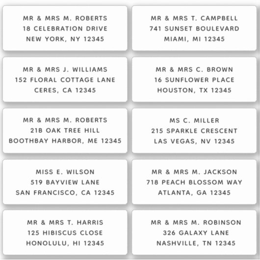 10 Naam persoonlijke gast Adres Weddenschap partij Sticker (Voorkant)