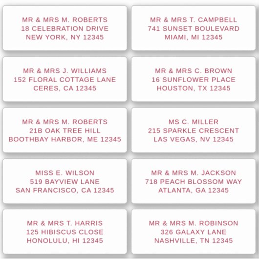 10 Naam persoonlijke gast Adres Weddenschap partij Sticker (Voorkant)