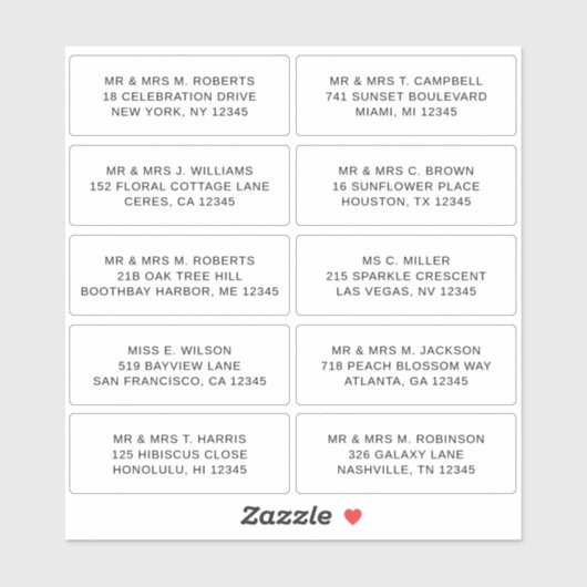 10 Naam persoonlijke gast Adres Weddenschap partij Sticker (Vel)