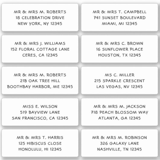 10 Naam persoonlijke gast Adres Weddenschap partij Sticker (Voorkant)