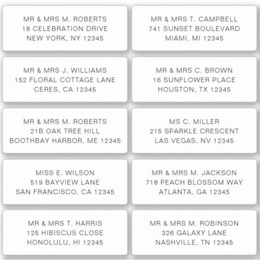 10 Naam persoonlijke gast Adres Weddenschap partij Sticker (Voorkant)