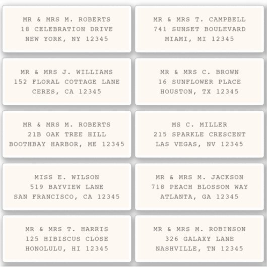 10 Naam persoonlijke gast Adres Weddenschap partij Sticker (Voorkant)