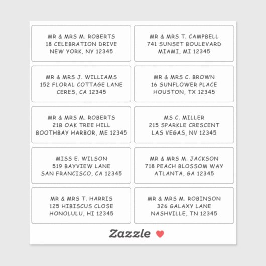 10 Naam persoonlijke gast Adres Weddenschap partij Sticker (Vel)