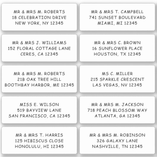 10 Naam persoonlijke gast Adres Weddenschap partij Sticker (Voorkant)