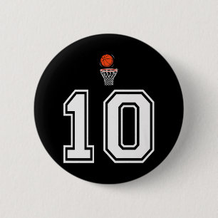 10 Nummer Basketbal Stijl  Wit Premium Ronde Button 5,7 Cm